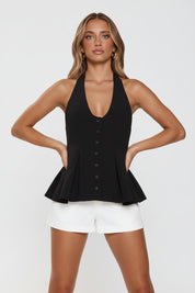 Casual Luxe Tailored Halter Top Black