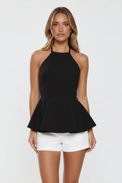 Casual Luxe Tailored Halter Top Black