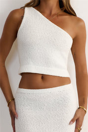 Sunlit Statements Knit One Shoulder Crop Top Cream