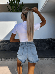 Tavira Sparkle High Rise Denim Shorts - Light Wash