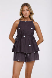Sunlit Muse Polka Dot Top Brown