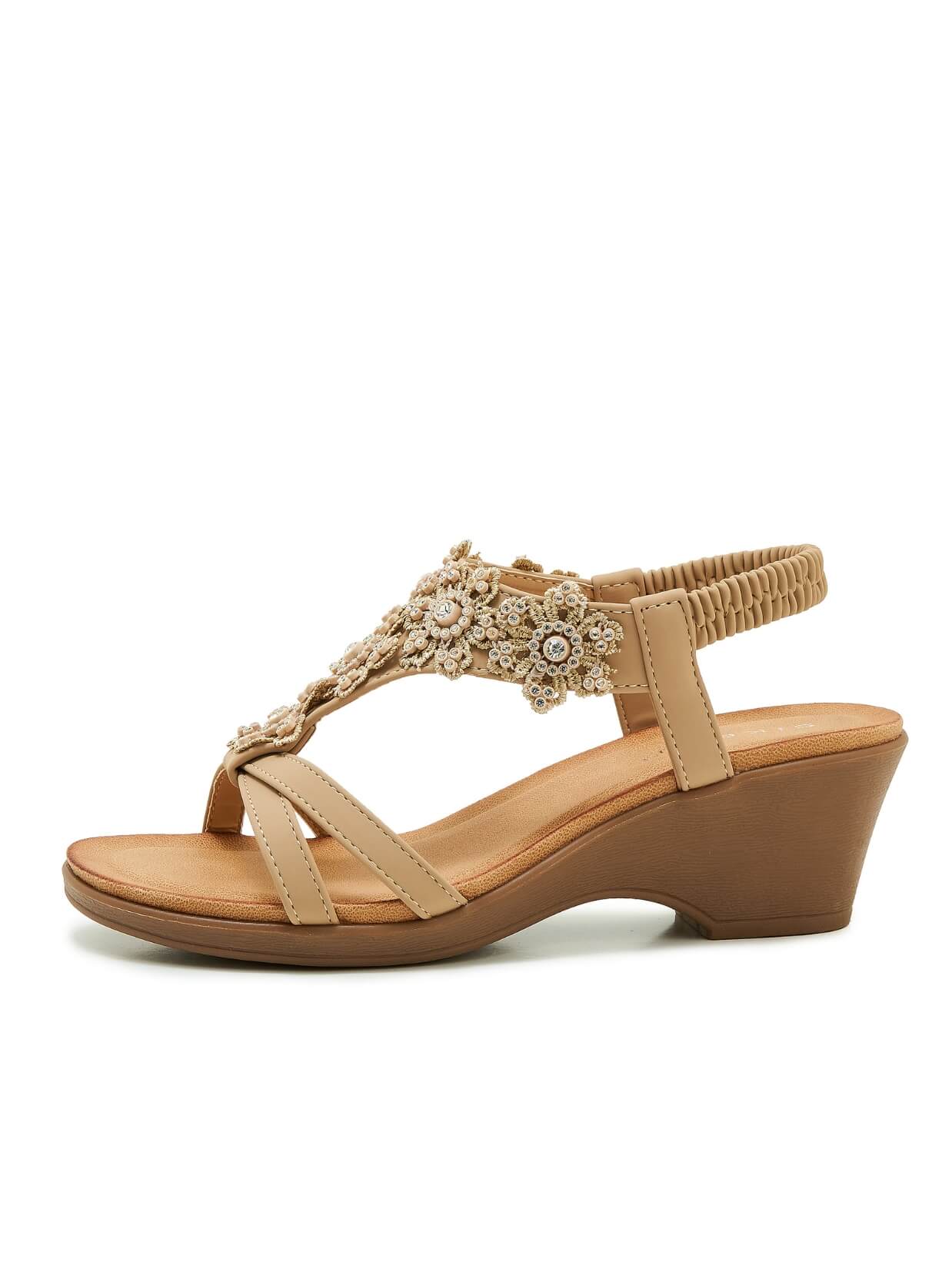 Siketu | Jaide Strass Kralen Voetbed Sandaal - beige