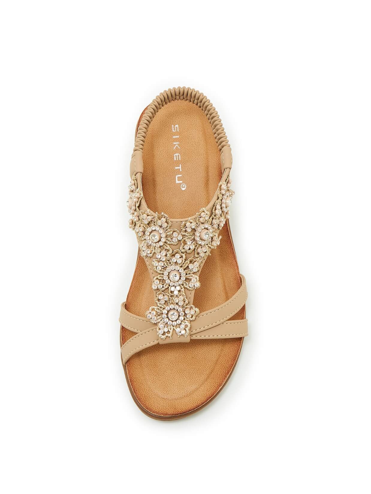 Siketu | Jaide Strass Kralen Voetbed Sandaal - beige