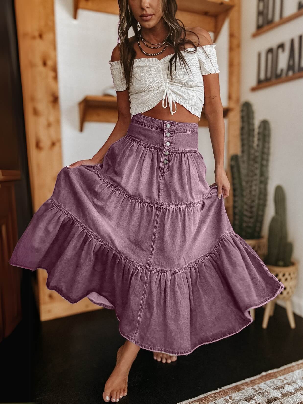 Sandie Tiered Denim Maxi Skirt