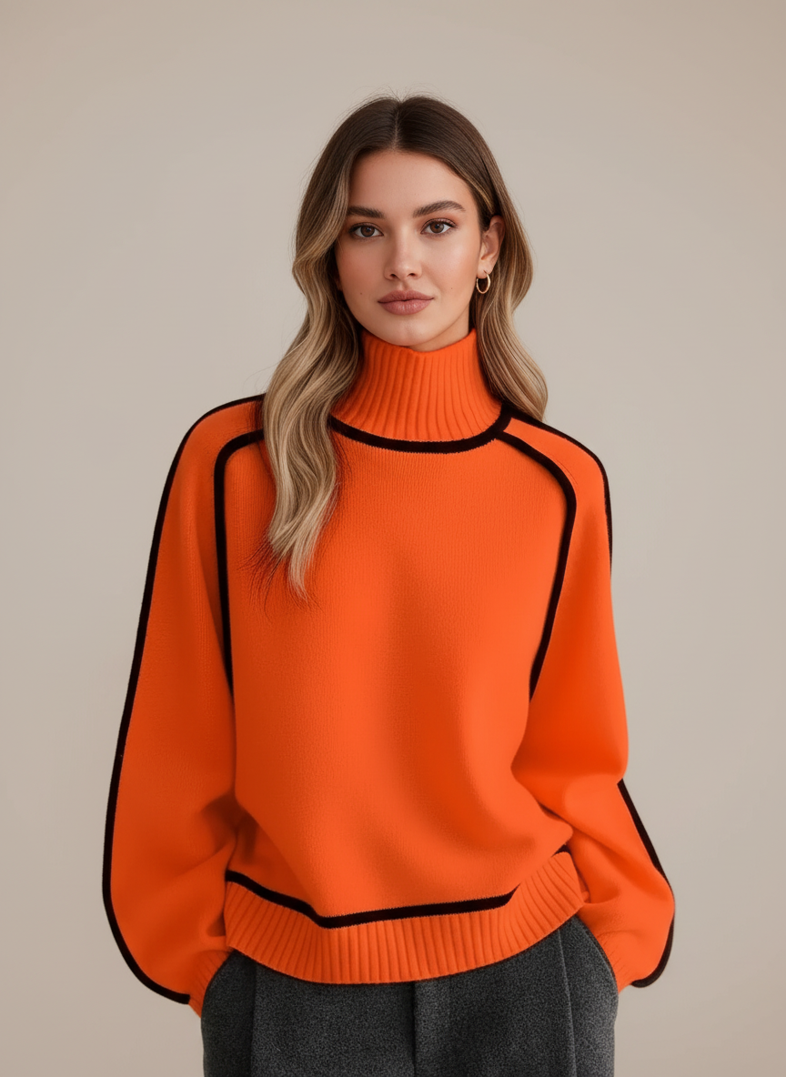 Gebreide Dames Sweater met Contrastbiezen