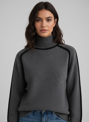 Gebreide Dames Sweater met Contrastbiezen