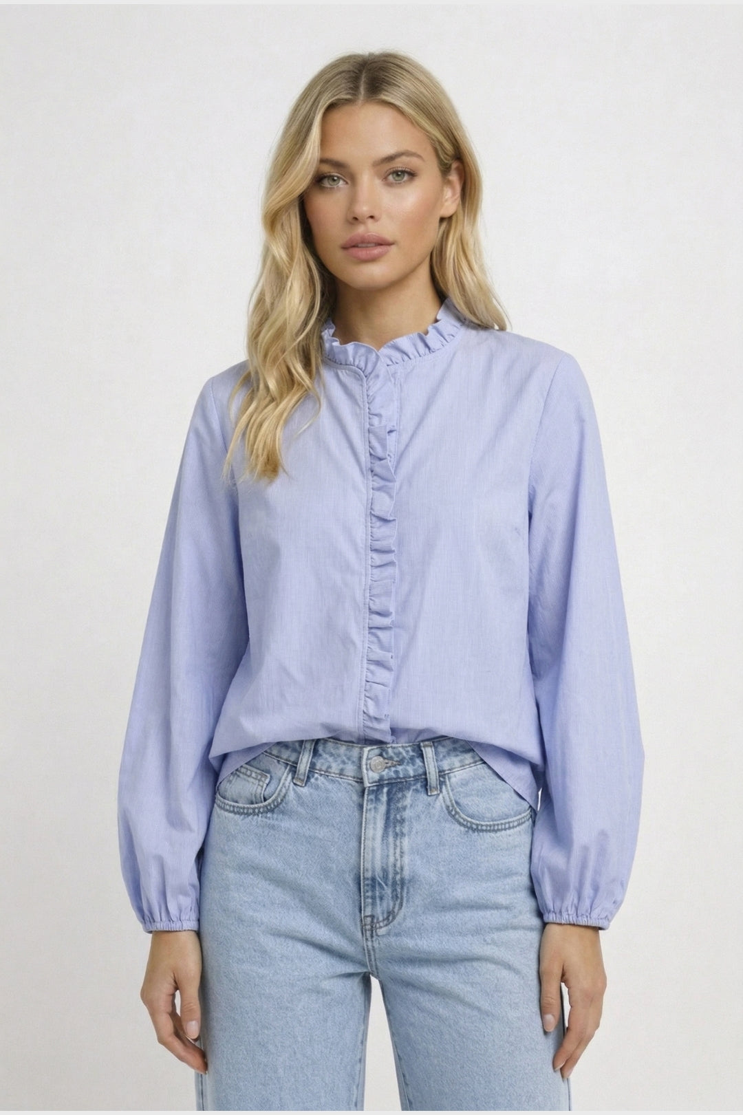 Elegante Blouse met Ruches en Pofmouwen