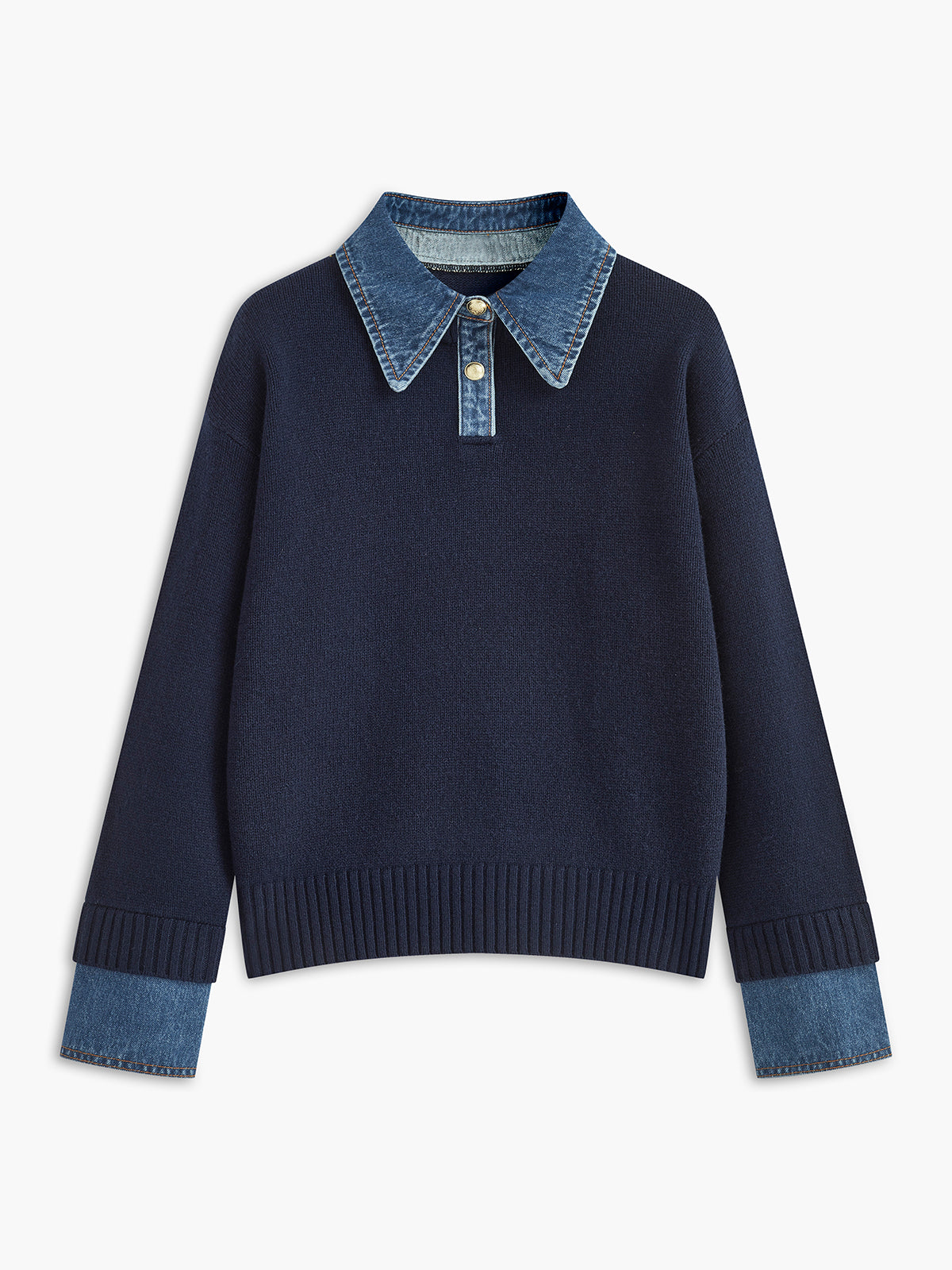 Stijvolle 2 in 1 Dames Sweater met Denim Kraag