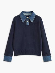 Stijvolle 2 in 1 Dames Sweater met Denim Kraag