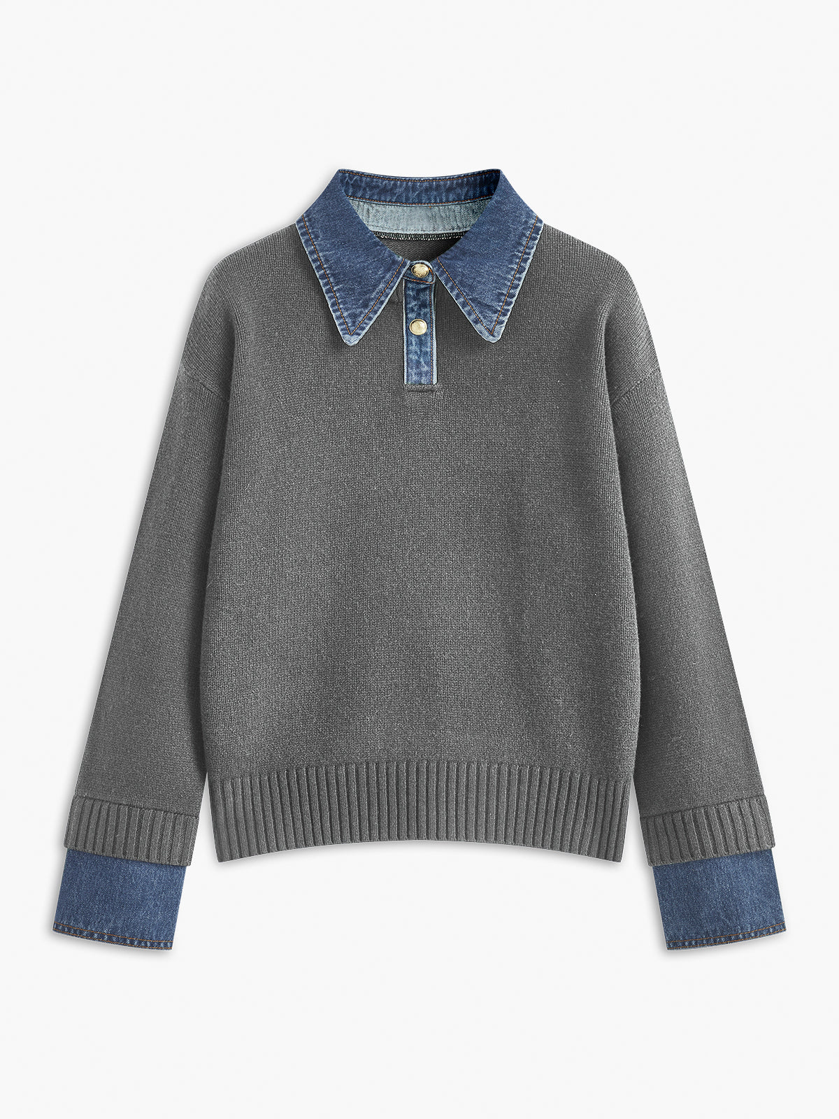 Stijvolle 2 in 1 Dames Sweater met Denim Kraag