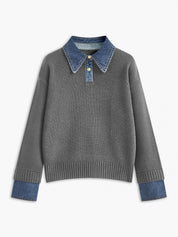 Stijvolle 2 in 1 Dames Sweater met Denim Kraag