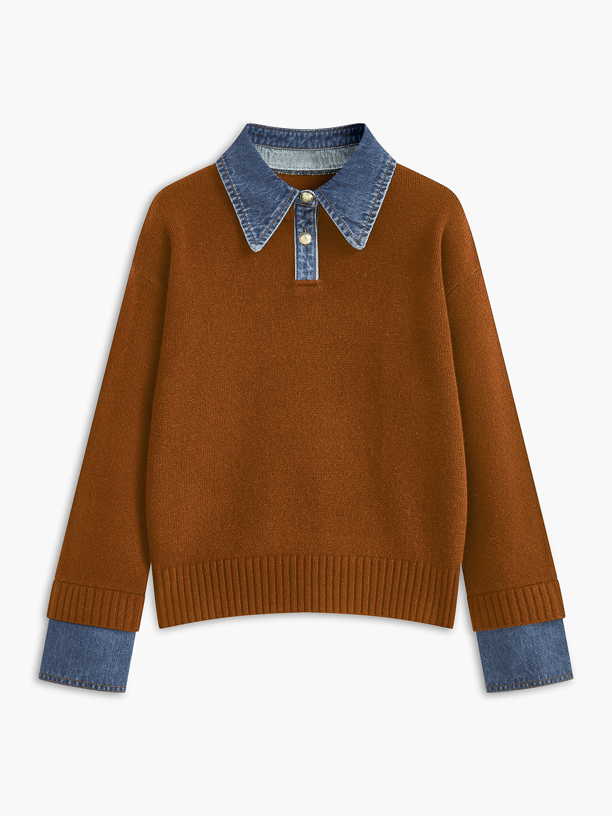 Stijvolle 2 in 1 Dames Sweater met Denim Kraag