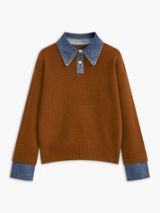 Stijvolle 2 in 1 Dames Sweater met Denim Kraag