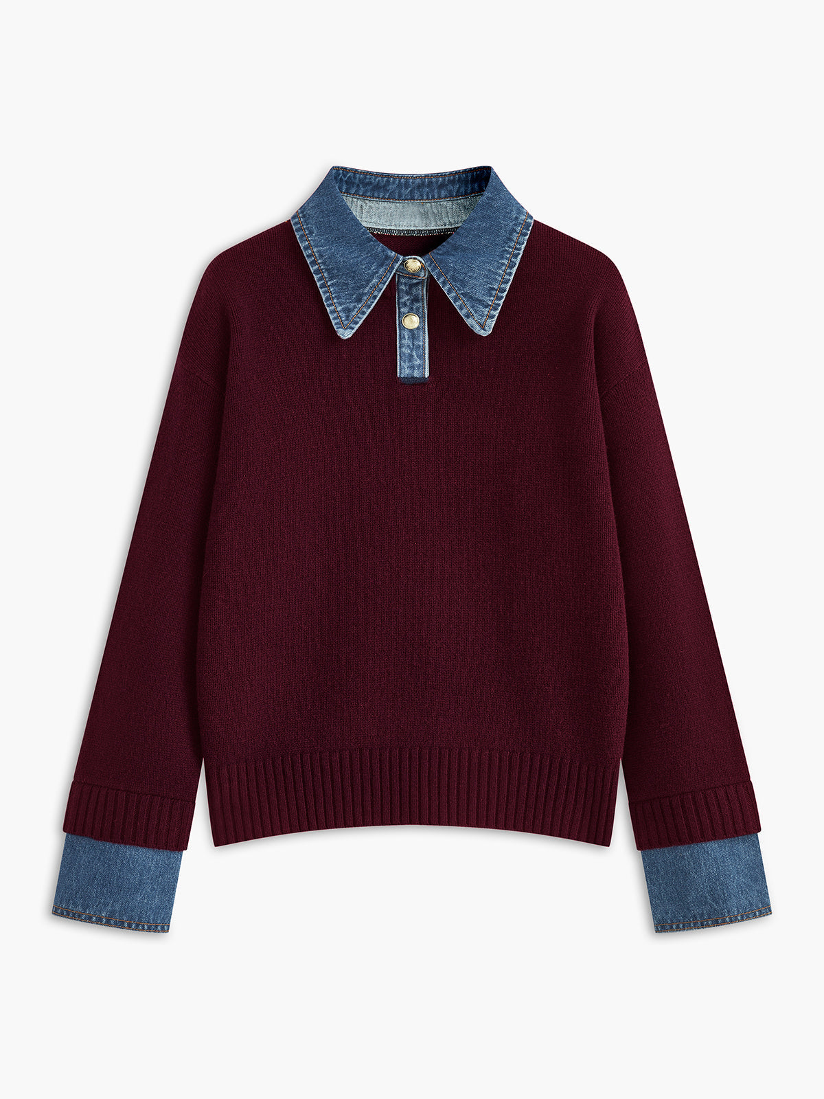 Stijvolle 2 in 1 Dames Sweater met Denim Kraag