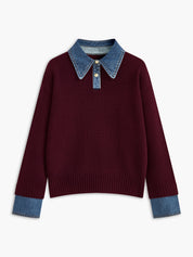 Stijvolle 2 in 1 Dames Sweater met Denim Kraag