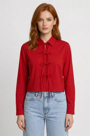 Elegante Blouse met Chinese Knoopsluiting en Moderne Pasvorm