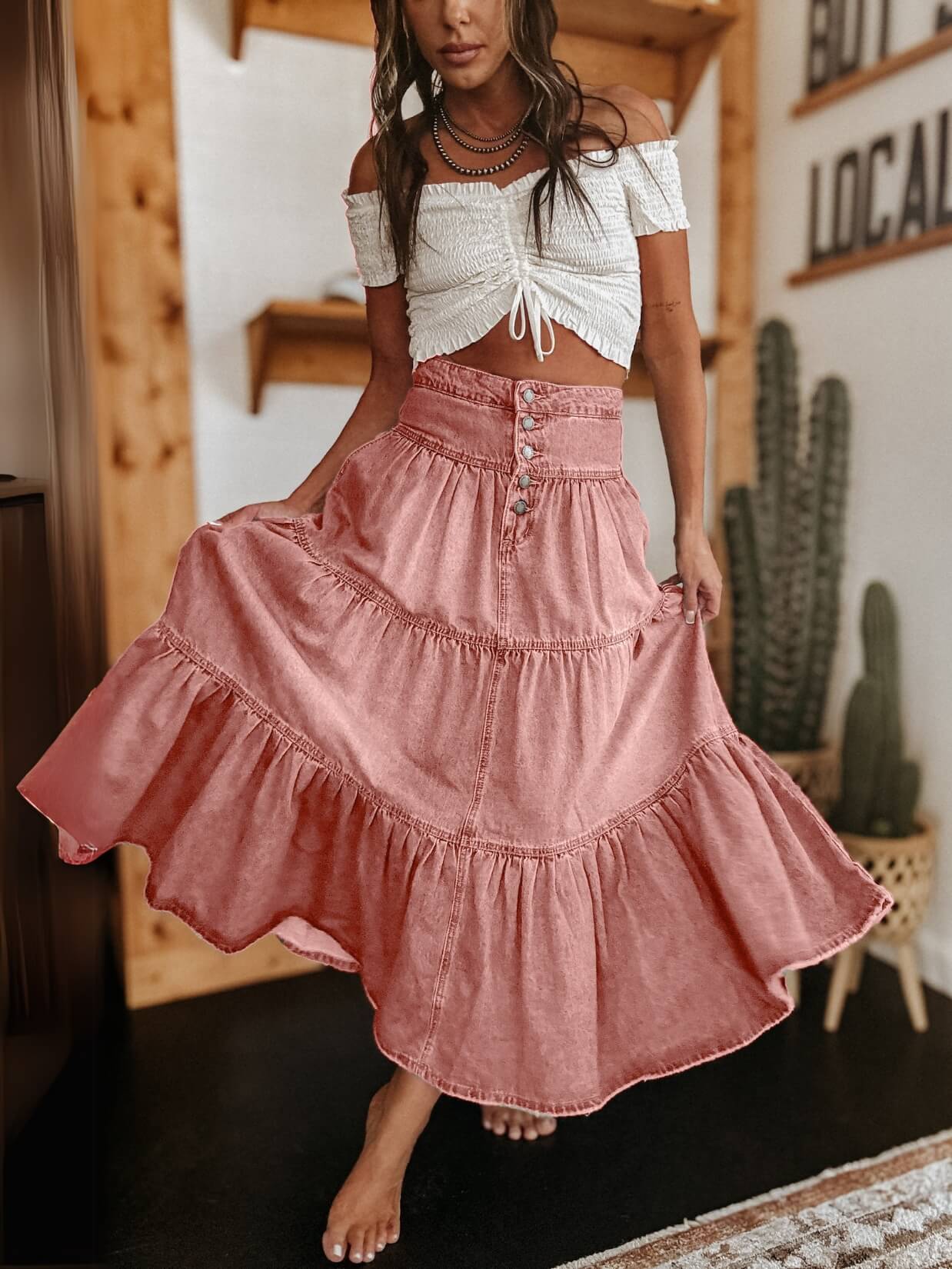 Sandie Tiered Denim Maxi Skirt
