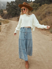 Stitch And Feather Denim Maxi Skirt