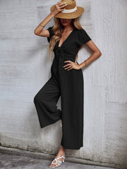 TOMMY BOW LINEN BLEND JUMPSUIT - BLACK