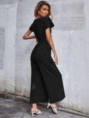 TOMMY BOW LINEN BLEND JUMPSUIT - BLACK