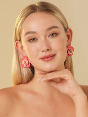 Hawaii Hibiscus Brushed Enamel Stud Earrings