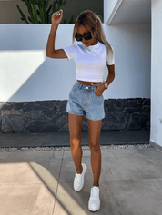 Tavira Sparkle High Rise Denim Shorts - Light Wash