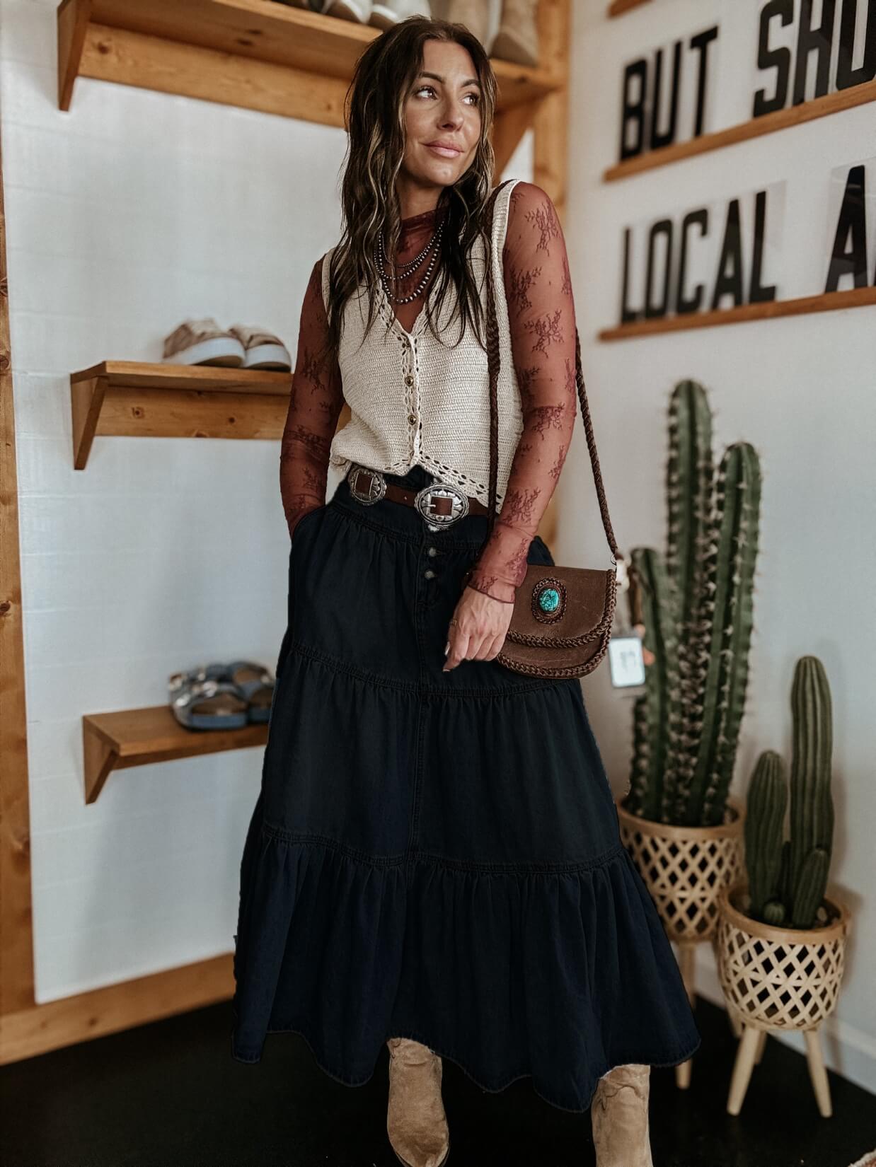 Sandie Tiered Denim Maxi Skirt