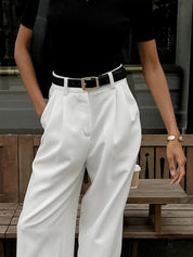 Wijde Pijpen Broek Dames - Solid Wide Leg Broek Zonder Riem Polyester