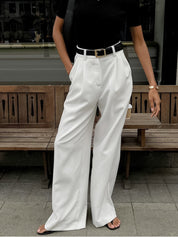 Wijde Pijpen Broek Dames - Solid Wide Leg Broek Zonder Riem Polyester