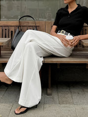 Wijde Pijpen Broek Dames - Solid Wide Leg Broek Zonder Riem Polyester