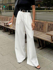 Wijde Pijpen Broek Dames - Solid Wide Leg Broek Zonder Riem Polyester
