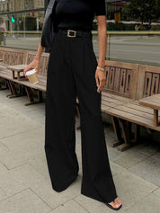 Wijde Pijpen Broek Dames - Solid Wide Leg Broek Zonder Riem Polyester
