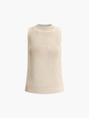Gebreide Tanktop Dames - Hollow Effen Mouwloze Top Ronde Hals Lichte Stretch