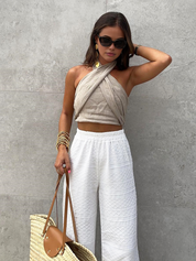 Cotton & Line Crisscross Halter Fitted Tank Top