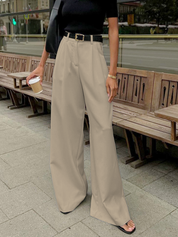 Wijde Pijpen Broek Dames - Solid Wide Leg Broek Zonder Riem Polyester