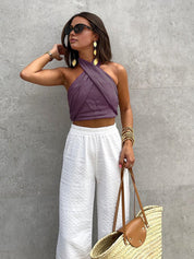 Cotton & Line Crisscross Halter Fitted Tank Top