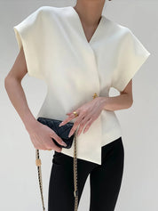 Trendy V-Neck Button Down Blouse