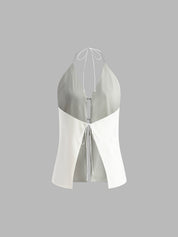 Cotton & Linen Backless Halter Top With Shorts Set
