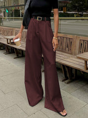 Wijde Pijpen Broek Dames - Solid Wide Leg Broek Zonder Riem Polyester