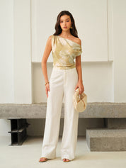 One-Shoulder Floral-Patterned Top