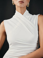 Cross Neck Ruched Fitted Tank Top