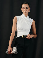 Cross Neck Ruched Fitted Tank Top