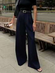 Wijde Pijpen Broek Dames - Solid Wide Leg Broek Zonder Riem Polyester