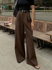 Wijde Pijpen Broek Dames - Solid Wide Leg Broek Zonder Riem Polyester