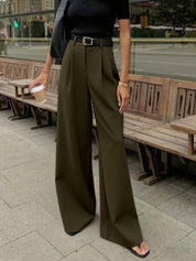 Wijde Pijpen Broek Dames - Solid Wide Leg Broek Zonder Riem Polyester