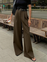 Wijde Pijpen Broek Dames - Solid Wide Leg Broek Zonder Riem Polyester