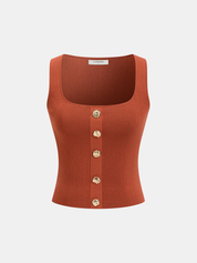 Metal Detail Square-Neck Knit Tank Top