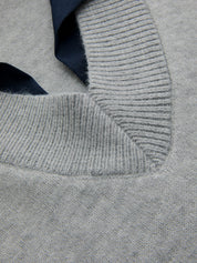 Contrast Collar Elbow Sleeve Knit Top