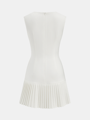 Metal Detail Sleeveless Slim Fit Pleated Mini Dress