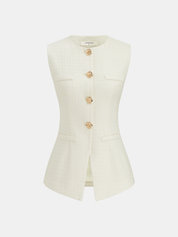 Metal Button Tweed Vest & Shorts Set